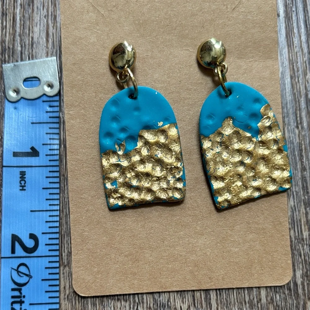Blue and Gold Polymer Clay Earrings - Picture 5 of 5